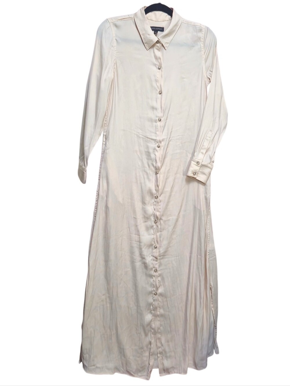 Banana Republic Cream Long-Sleeve Button-Front Maxi Dress